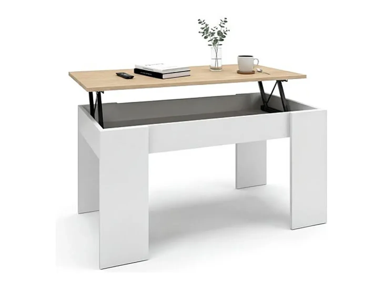 Mesa de centro elevatória Norak artik em carvalho canadiano e branco Norak
