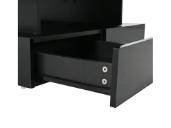 Mesa de centro elevatória 80x80x45 cm - 2 gavetas - com LED - Acabamento brilhante - Vidro temperado - Preto