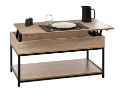 Mesa de centro elevatória Aliaj em preto e carvalho claro, 95 x 50 cm