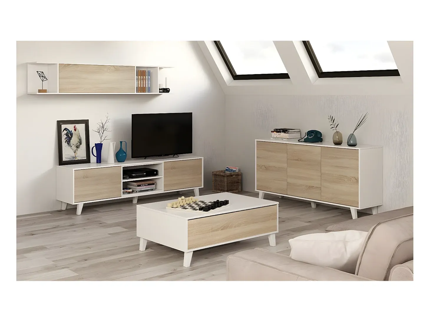 Mesa de centro elevatória com armazenamento integrado em painéis de partículas certificados PEFC - Zaiken Plus