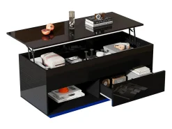 Mesa de centro elevável com LED - com arrumação - efeito brilhante - Preto