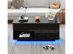 Mesa de centro elevável com LED - com arrumação - efeito brilhante - Preto