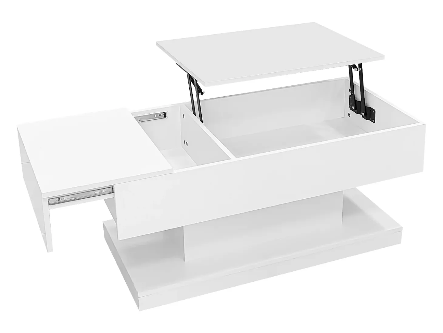 Mesa de centro elevável com LED - com espaço de arrumação e tampo semi-elevável - Branco