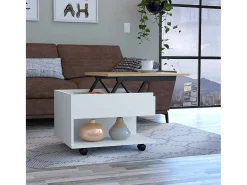Mesa de centro elevável Luanda em melamina com 2 prateleiras e 4 rodízios, multicolor