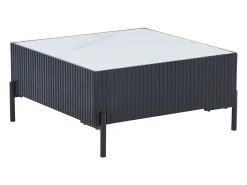 Mesa de centro em cerâmica, MDF e metal - Preto e branco - CYNDORA