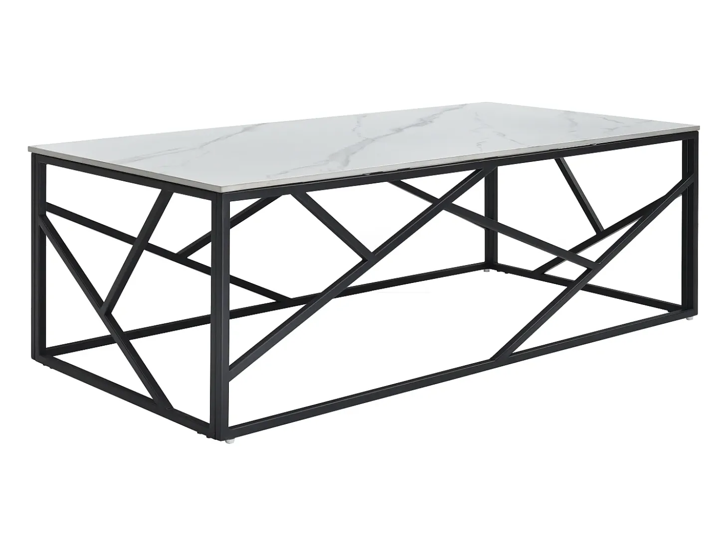 Mesa de centro em cerâmica e metal - Efeito mármore branco e preto - MELRONE