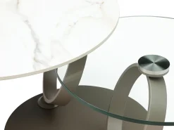 Mesa de centro em cerâmica, vidro temperado e metal taupe efeito mármore branco - JOLINE