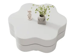 Mesa de centro em forma de flor 74,8×67,5×31 cm - Tampos giratórios 360° - branco