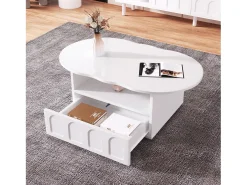 Mesa de centro em forma de nuvem com gaveta - Madeira PB - Branca
