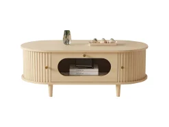 Mesa de centro em madeira com efeito de madeira 100x50x36 cm - 1 gaveta e 2 portas de correr - MDF - Natural