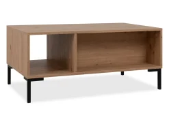 Mesa de centro em madeira com arrumação Navi - Carvalho artesanal e pés em metal preto