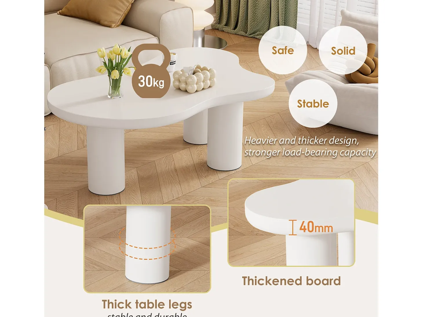 Mesa de centro em MDF e PVC - tampo irregular em forma de nuvem - Branca