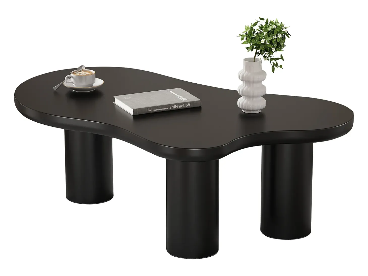 Mesa de centro em MDF e PVC - tampo irregular em forma de nuvem - Preto