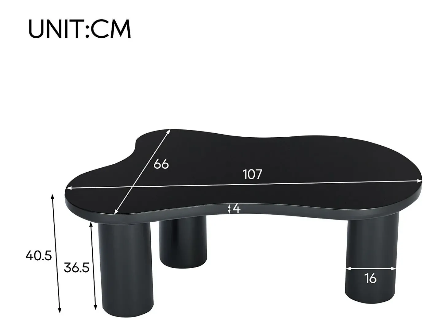 Mesa de centro em MDF e PVC - tampo irregular em forma de nuvem - Preto