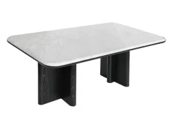 Mesa de centro em mármore e folheado de freixo - Branco e preto - ZANESKA