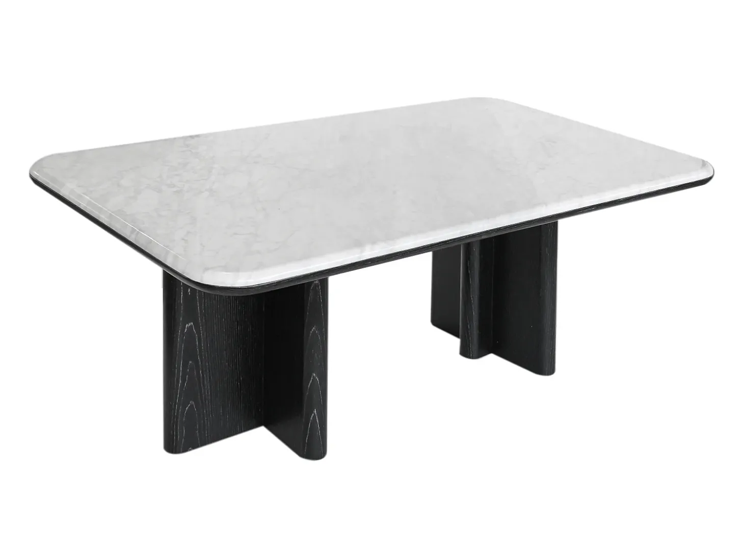 Mesa de centro em mármore e folheado de freixo - Branco e preto - ZANESKA