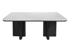 Mesa de centro em mármore e folheado de freixo - Branco e preto - ZANESKA