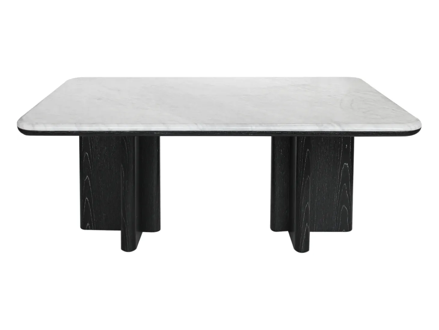 Mesa de centro em mármore e folheado de freixo - Branco e preto - ZANESKA
