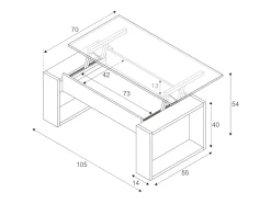 Mesa de centro em sílex, Mesa de centro com tampo elevável, Mesa baixa da sala, 105x55h45/56 cm, Carvalho atado