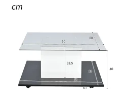 Mesa de centro em vidro brilhante com iluminação LED e rodízios - Branca e preta 80x80x40cm