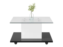 Mesa de centro em vidro brilhante com iluminação LED e rodízios - Branca e preta 80x80x40cm
