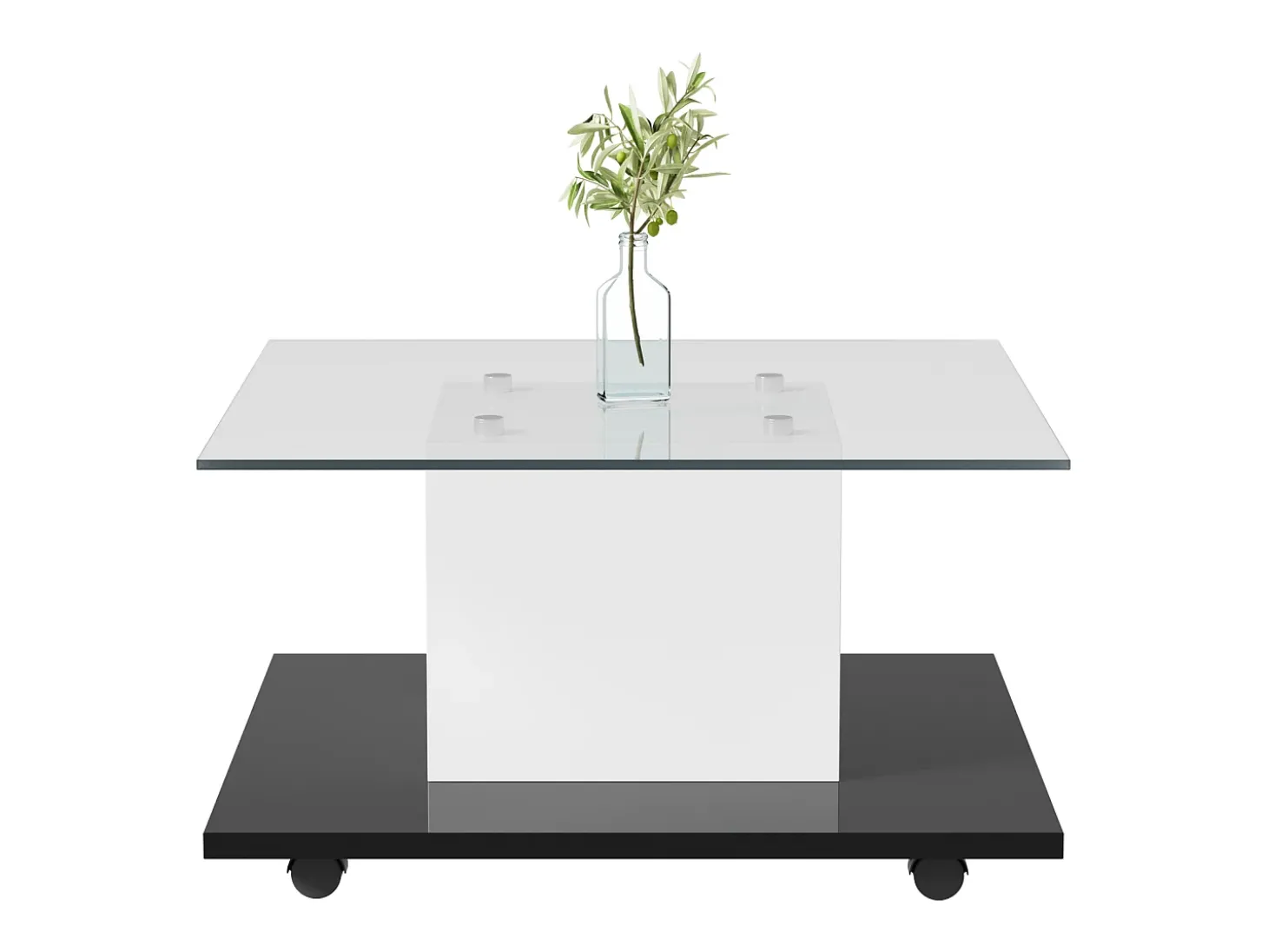 Mesa de centro em vidro brilhante com iluminação LED e rodízios - Branca e preta 80x80x40cm