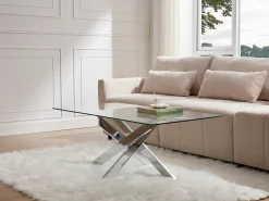 Mesa de centro em vidro temperado e metal cromado - Transparente - COSIMA
