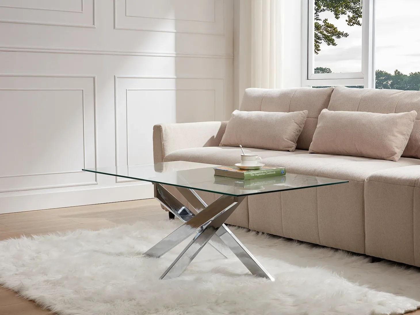 Mesa de centro em vidro temperado e metal cromado - Transparente - COSIMA