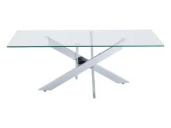 Mesa de centro em vidro temperado e metal cromado - Transparente - COSIMA