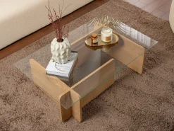 Mesa de centro em vidro temperado - Natural claro e Transparente - AZRA