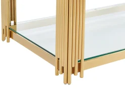 Mesa de centro em vidro temperado e aço inoxidável - Dourada - NOMELANO
