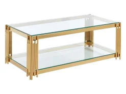 Mesa de centro em vidro temperado e aço inoxidável - Dourada - NOMELANO