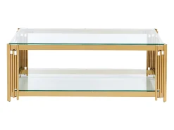 Mesa de centro em vidro temperado e aço inoxidável - Dourada - NOMELANO