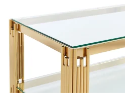 Mesa de centro em vidro temperado e aço inoxidável - Dourada - NOMELANO