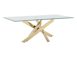 Mesa de centro em vidro temperado e metal dourado - Transparente - COSIMA