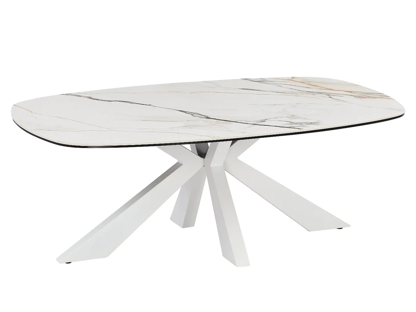 Mesa de centro em vidro temperado, cerâmica e metal efeito mármore branco - DERIYA