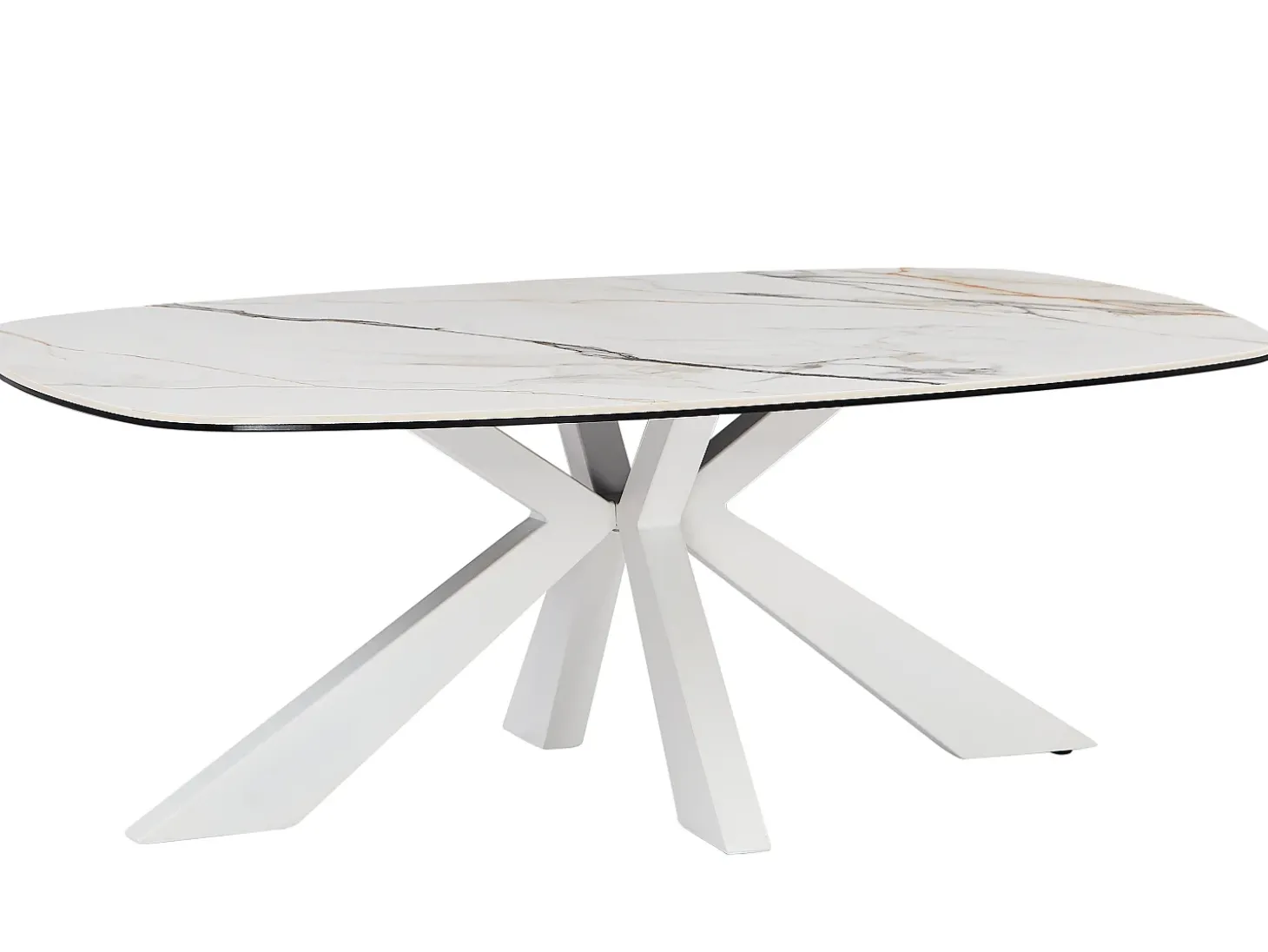 Mesa de centro em vidro temperado, cerâmica e metal efeito mármore branco - DERIYA