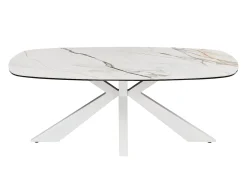 Mesa de centro em vidro temperado, cerâmica e metal efeito mármore branco - DERIYA
