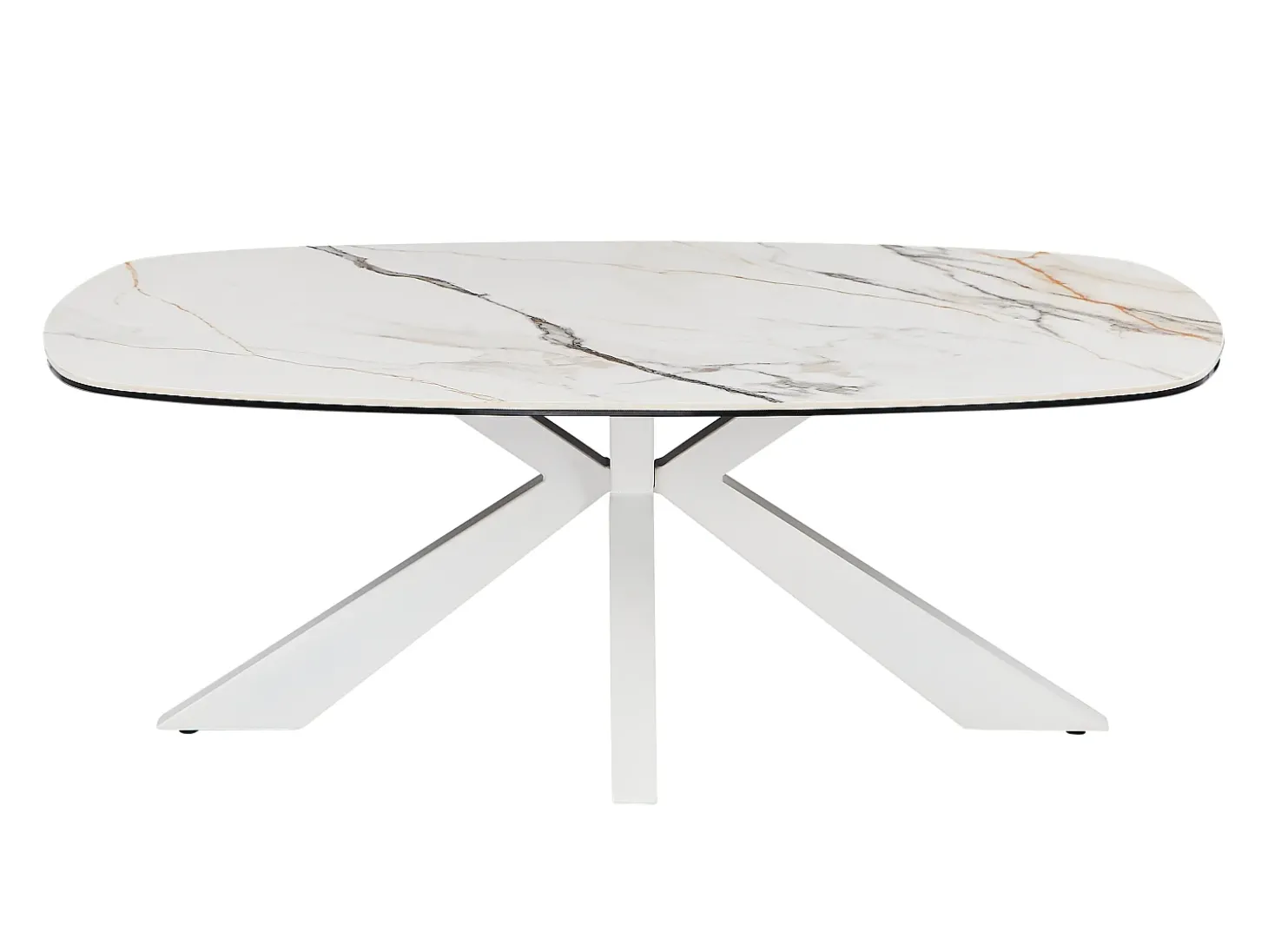 Mesa de centro em vidro temperado, cerâmica e metal efeito mármore branco - DERIYA