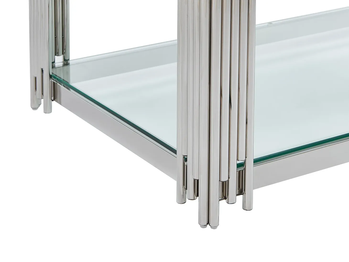 Mesa de centro em vidro temperado e aço inoxidável - Cromado - NOMELANO
