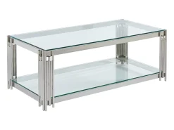 Mesa de centro em vidro temperado e aço inoxidável - Cromado - NOMELANO