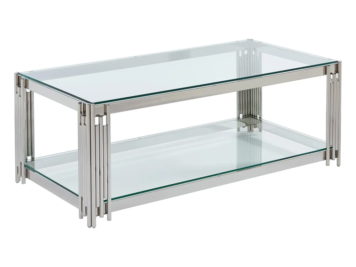 Mesa de centro em vidro temperado e aço inoxidável - Cromado - NOMELANO