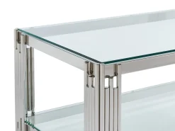 Mesa de centro em vidro temperado e aço inoxidável - Cromado - NOMELANO