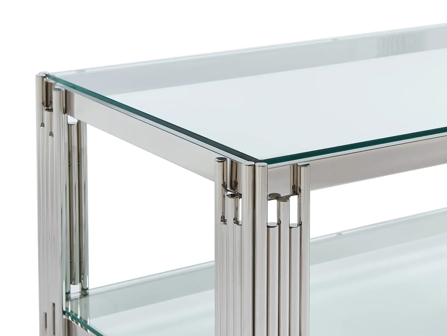 Mesa de centro em vidro temperado e aço inoxidável - Cromado - NOMELANO