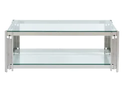 Mesa de centro em vidro temperado e aço inoxidável - Cromado - NOMELANO