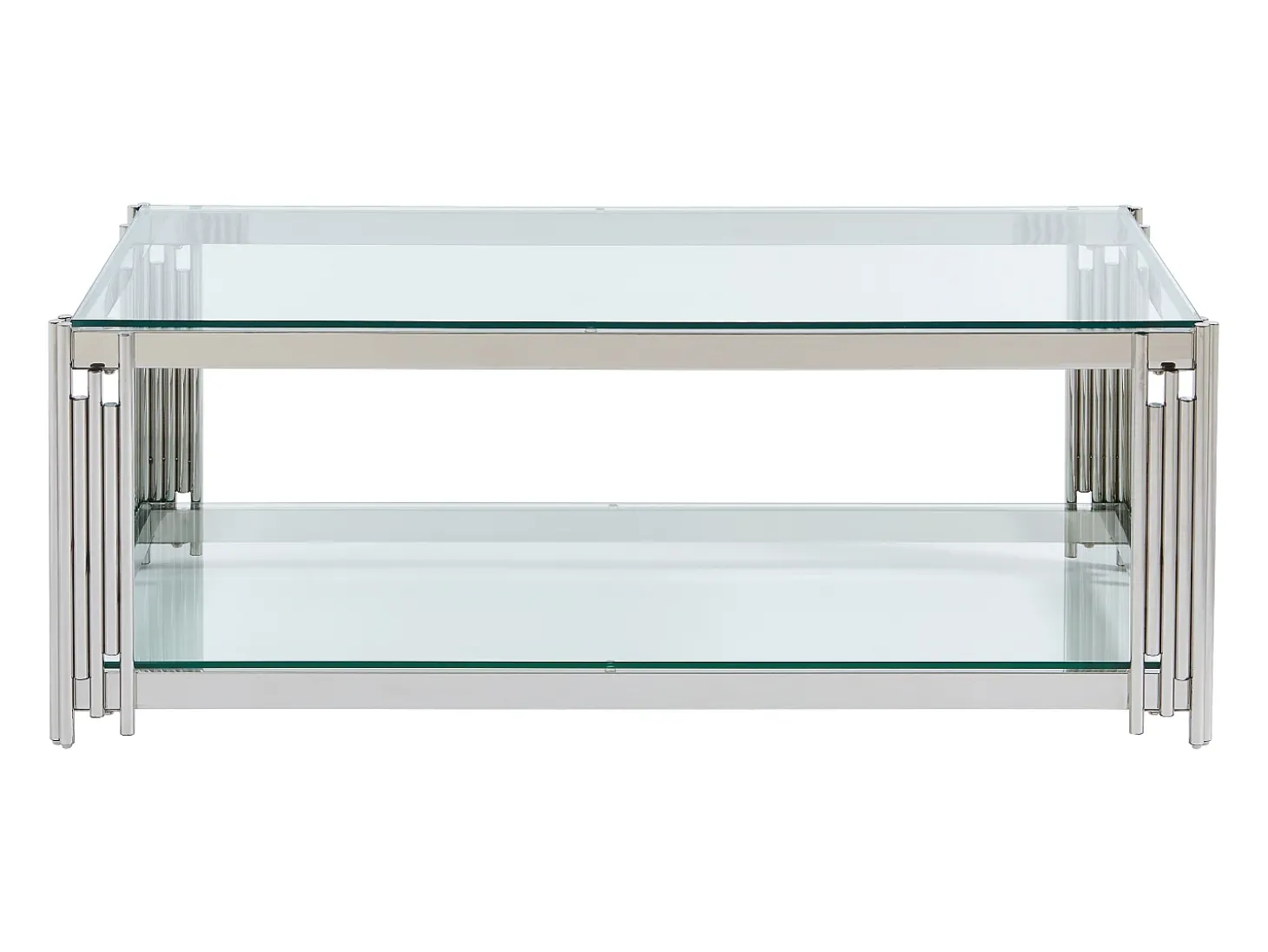 Mesa de centro em vidro temperado e aço inoxidável - Cromado - NOMELANO