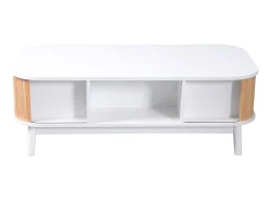 Mesa de centro em vime - Gaveta e 2 portas de correr - Branco e tom natural claro