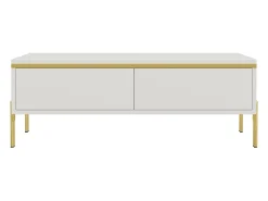 Mesa de centro envernizada brilhante 100x50x36 cm - 2 gavetas - Pés de metal - Painéis de partículas - Branco