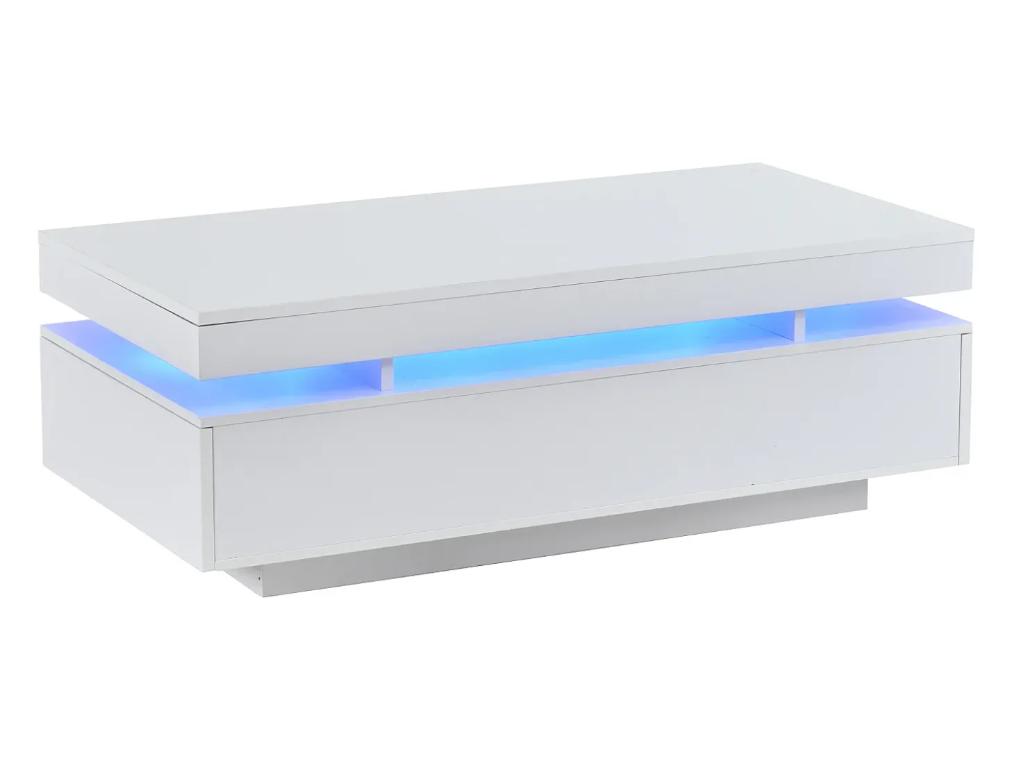 Mesa de centro envernizada brilhante 100x50x35 cm - con LED - con 2 gavetas - painéis de partículas - branco