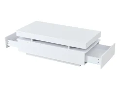 Mesa de centro envernizada brilhante 100x50x35 cm - con LED - con 2 gavetas - painéis de partículas - branco